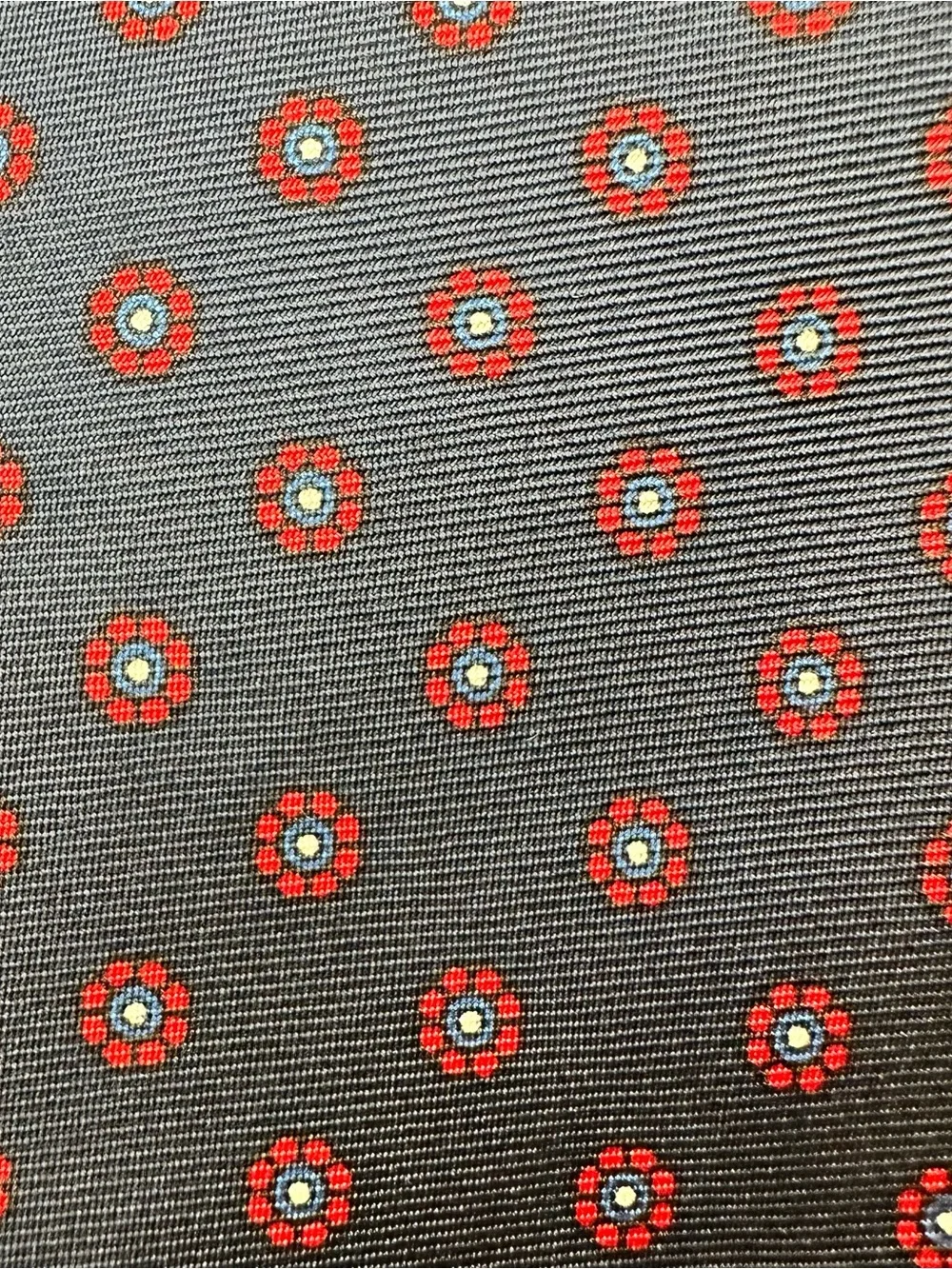 Lands End 100% Silk Tie Navy Red Floral Medallion Preppy Made USA